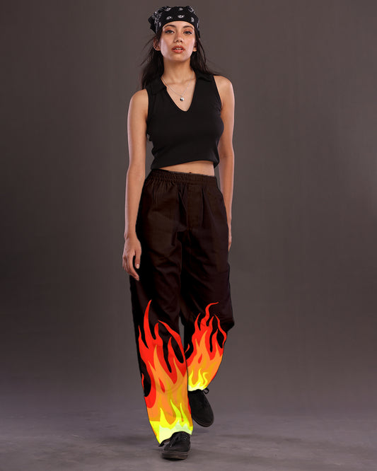 Black Cargo Pants Women: Fire-Inspired Adjustable Style