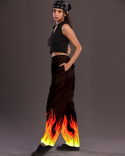 Black Cargo Pants Women: Fire-Inspired Adjustable Style