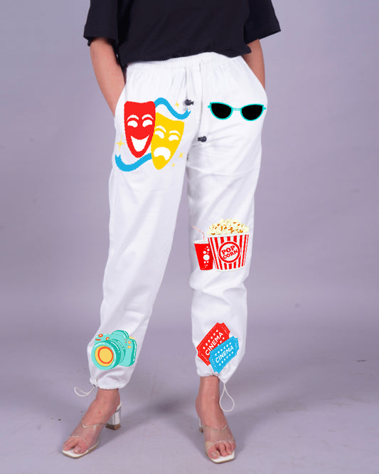 Female White Adjustable Cargo Pants - Popcorn Delight