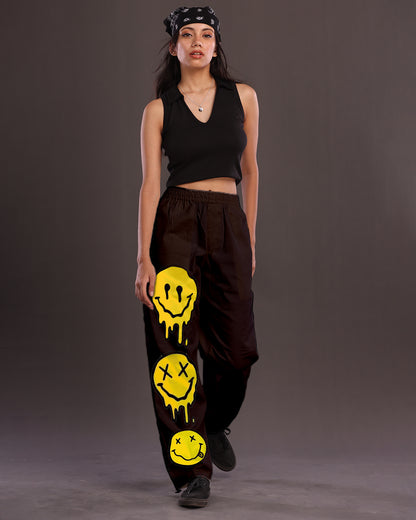 Smiley Women's Black Cargo Pants with Adjustable Fit