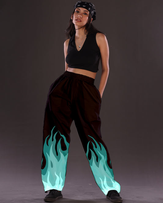 Women's Black Cargo Pants with Teel Fire Touch