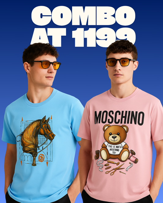 HERMESS HORSE (BLUE), MOSCHINO (PINK) TEE COMBO OF 2(*)