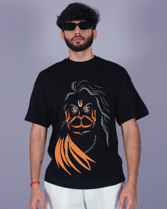 Hanuman Boldness: Black Urban Oversized T Shirt