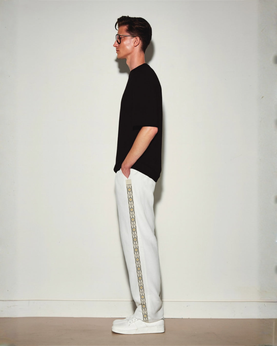 Patch Strip -  White COTTON PANTS