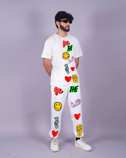 Men's Co ord Set: Love Smiley Two-Piece in White