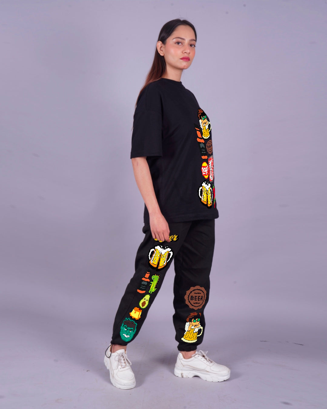 Women BeerFood Oversized Co-Ord Set - Black and Black