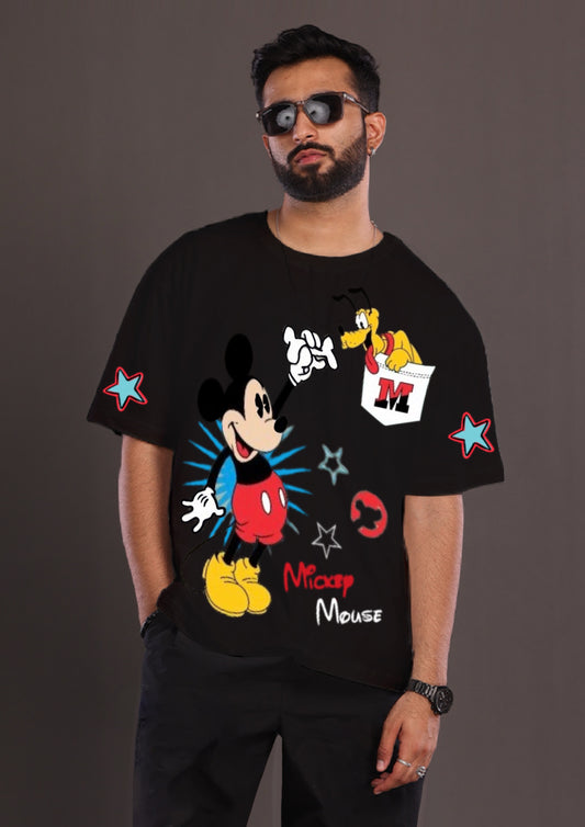 Men's Mickey Mouse Black Oversized T-Shirt