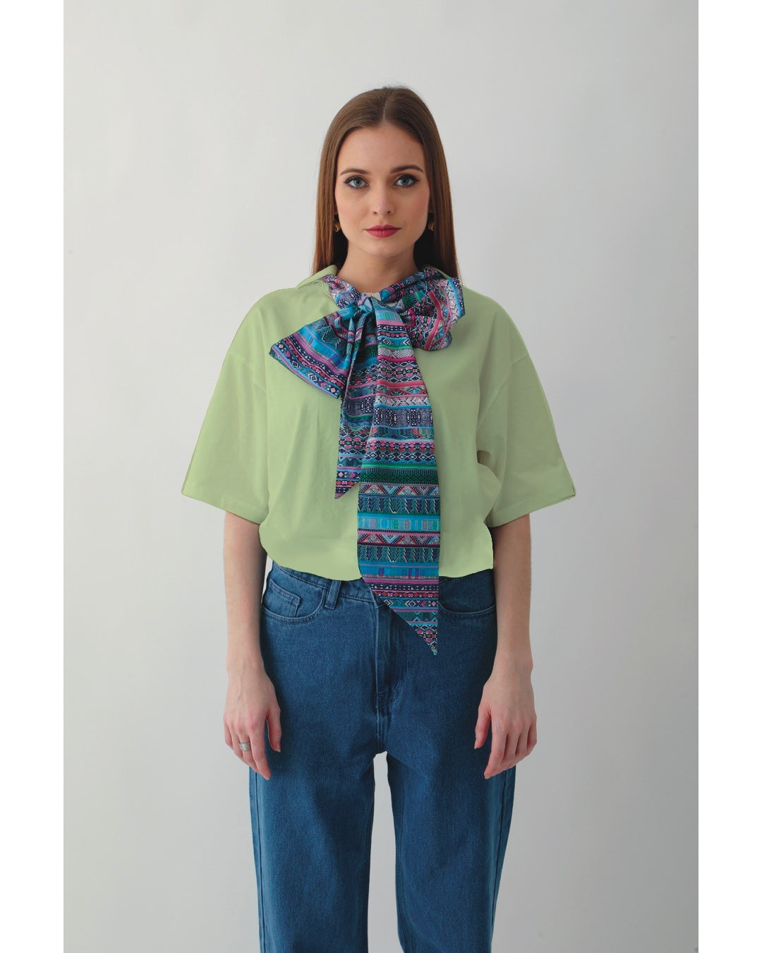 Blossom Trio: Sunflower Yellow, Plum & Mint Green Knot Neck Tie Cropped Tees