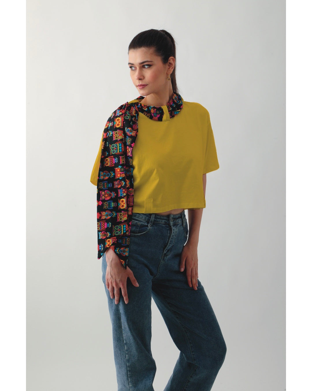 Blossom Trio: Sunflower Yellow, Plum & Mint Green Knot Neck Tie Cropped Tees