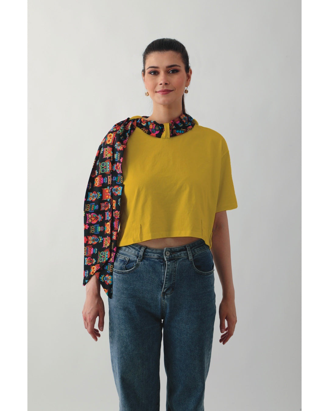 Blossom Trio: Sunflower Yellow, Plum & Mint Green Knot Neck Tie Cropped Tees