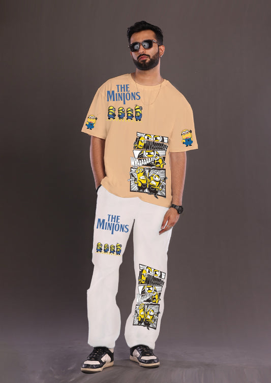 Men's The Minions Oversized Co-Ord Set - Beige and White