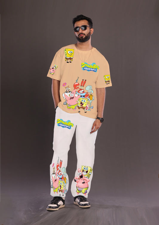 Men's SpongeBob Oversized Co-Ord Set - Beige and White