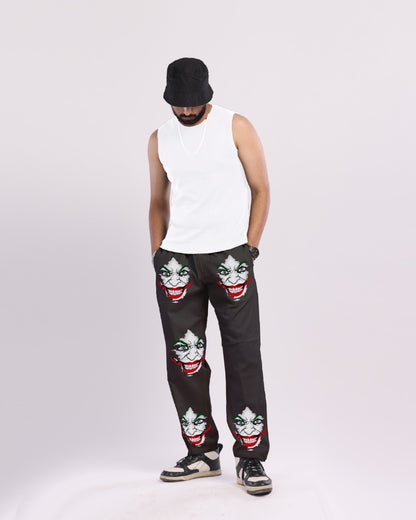 Men's Black Cargo Adjustable Pants - Joker Print