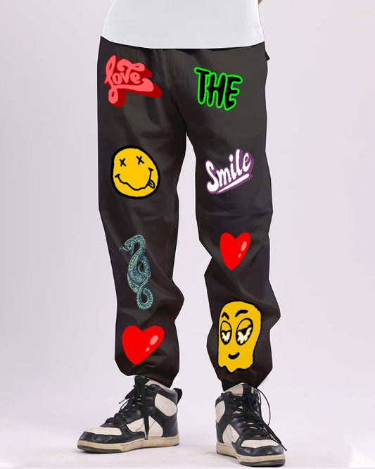 Men's Black Cotton Pants - Love Smiley