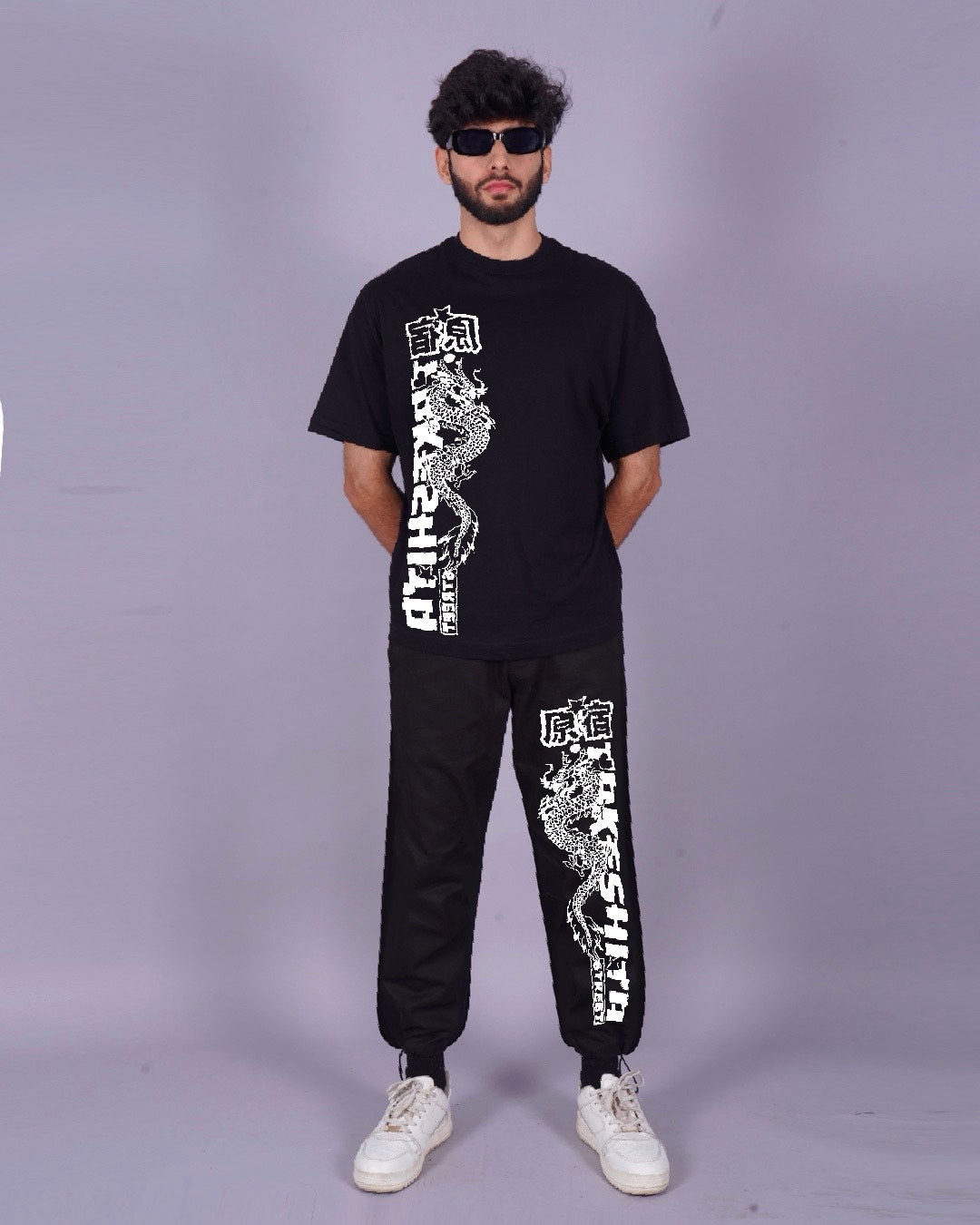 Men's Oversized Black Japanese Dragon Co ord Set