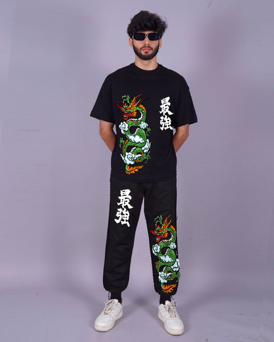 Men's Chinese Dragon Two Piece Set in Black