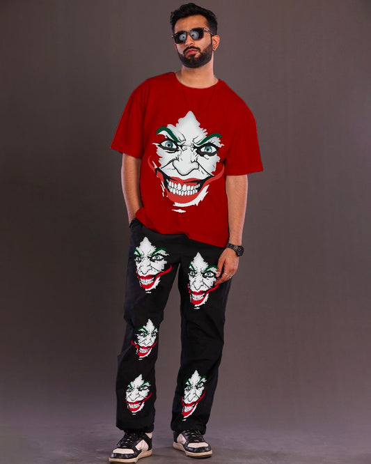 Men's Joker Oversized Co-ord Set in Red and Black