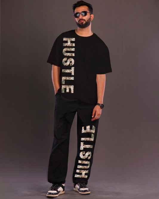 Hustle Hard: Men's Black Oversized Co ord Sets for Men