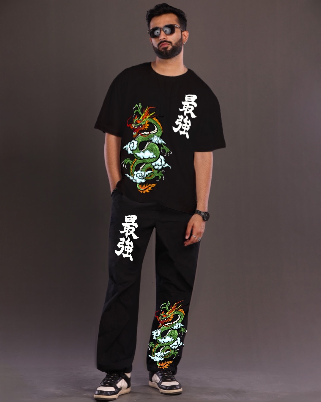 Men's Chinese Dragon Two Piece Set in Black