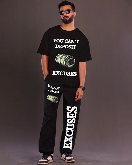 Excuses: Men's Co Ord Set in Oversized Style, Black