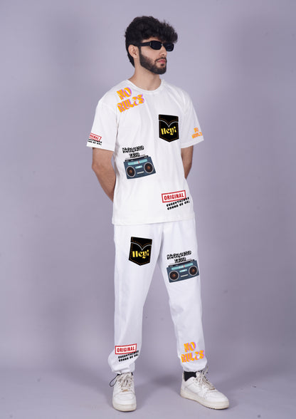 Men's Radio Oversized Co-Ord Set - White and White