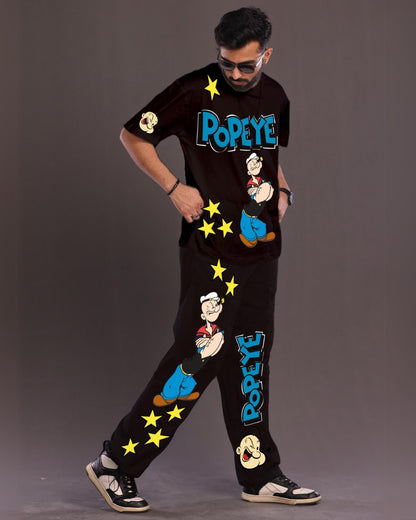 Men's Oversized Black Popeye Co ord Set