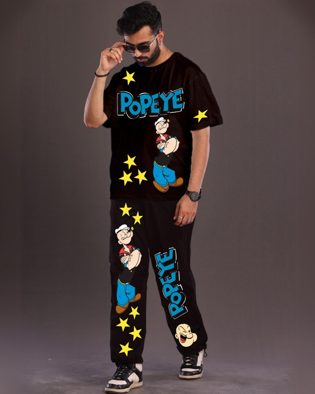 Men's Oversized Black Popeye Co ord Set