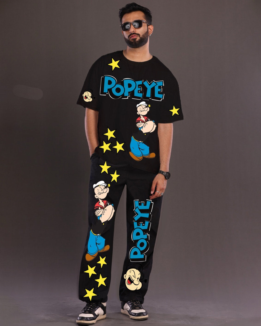 Men's Oversized Black Popeye Co ord Set