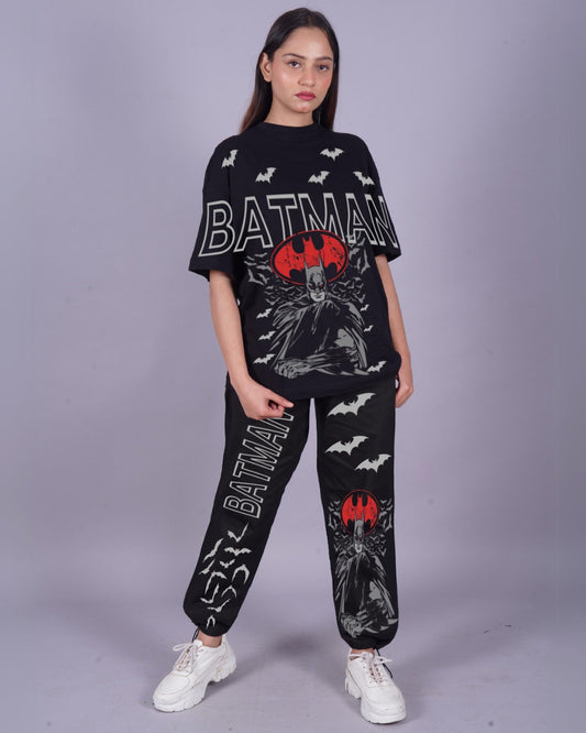 Women Batman Graphic Oversized Co-Ord Set - Black and Black(*)