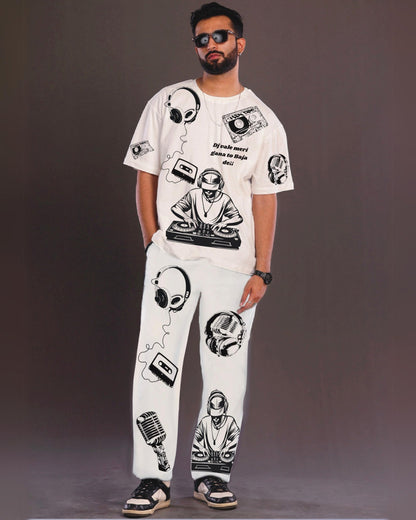 Men's Disco Vibes Oversized Co-Ord Set - White and White