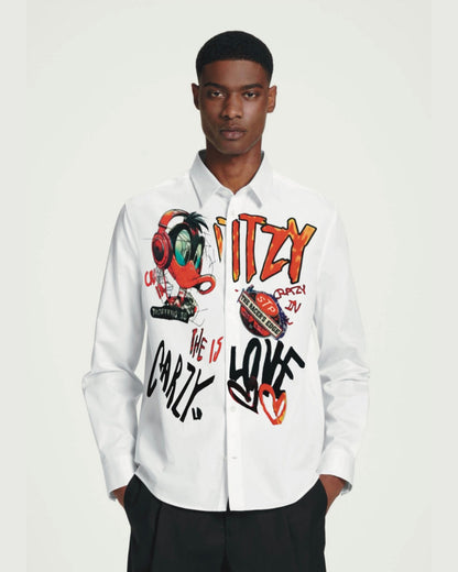 IT'S CRAZY LOVE DUCK FULL SLEEVE WHITE OVERSIZED KNITTED SHIRT