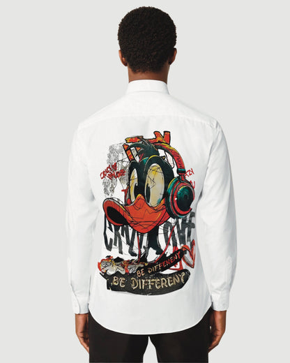IT'S CRAZY LOVE DUCK FULL SLEEVE WHITE OVERSIZED KNITTED SHIRT