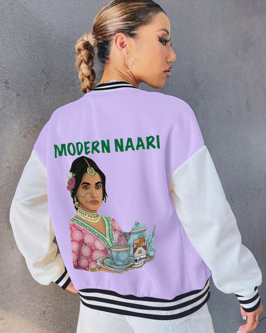 Women Purple Varsity Jacket - Mordern Naari