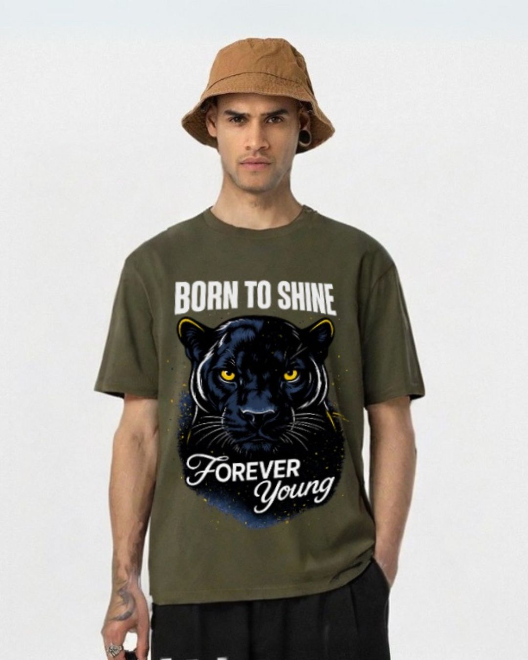 MEN'S BORN TO SHINE OVERSIZED TSHIRT (OLIVE )