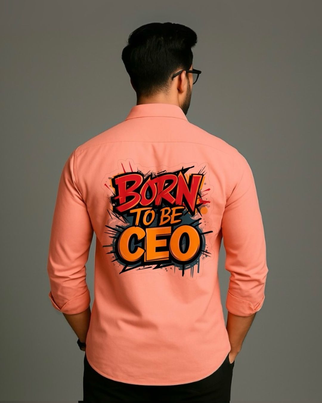 MEN'S CEO VISION FULL SLEEVE  PEACH SHIRT