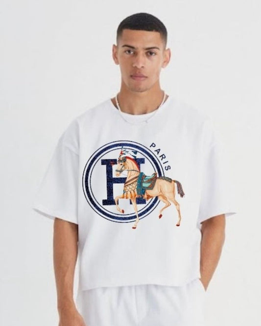 MEN'S PARIS HORSE OVERSIZED TSHIRT (WHITE )