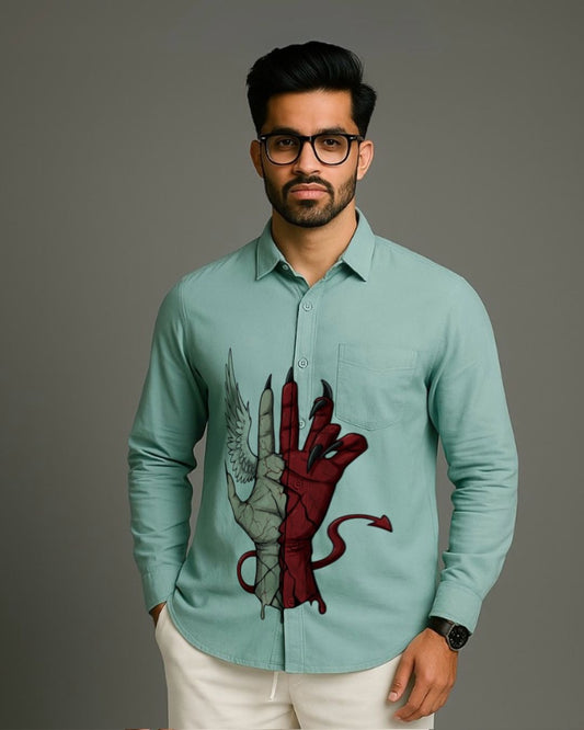 MEN'S PURE EVIL FULL SLEEVE  GREEN SHIRT