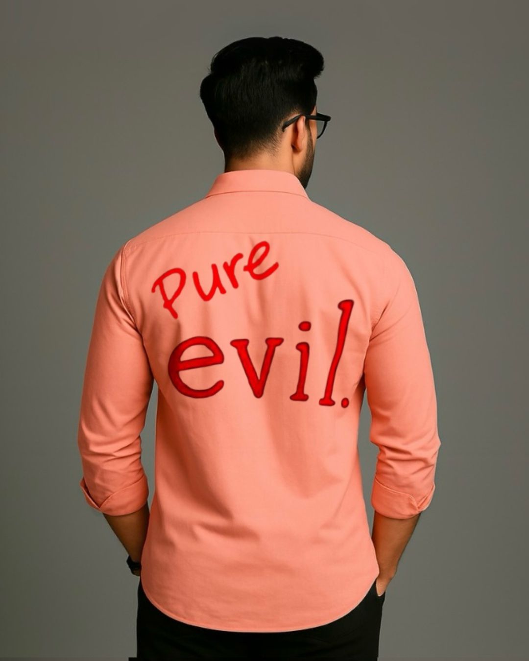 MEN'S PURE EVIL FULL SLEEVE  PEACH SHIRT