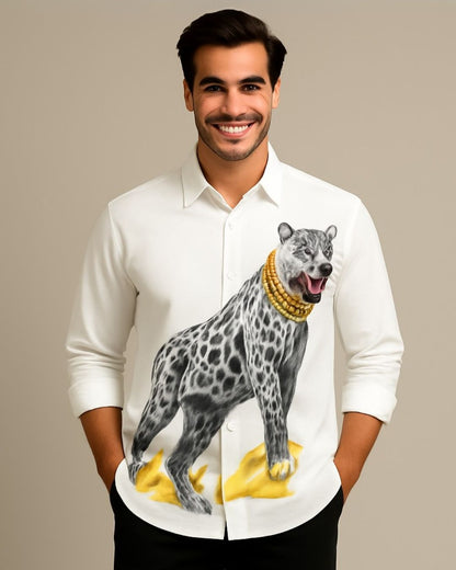 MEN'S REGAL CHEETAH FULL SLEEVE WHITE SHIRT