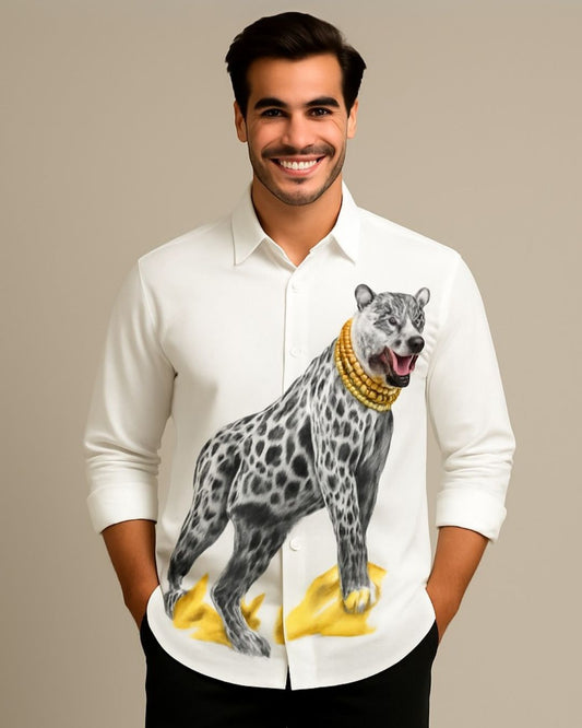 MEN'S REGAL CHEETAH FULL SLEEVE WHITE SHIRT