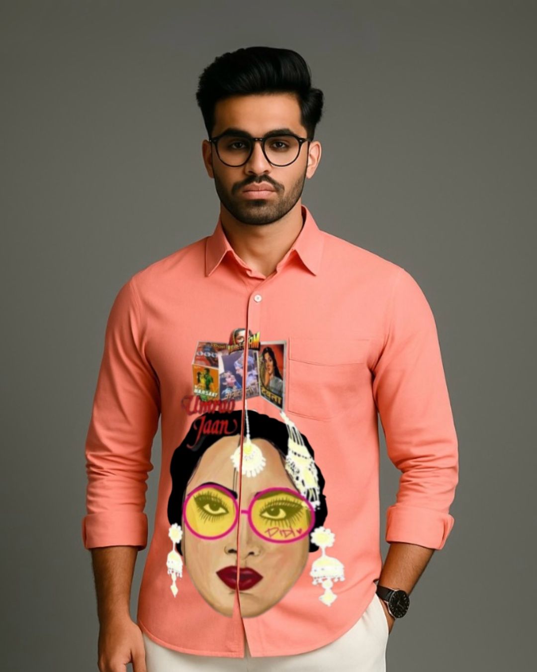 MEN'S UMRAO JAAN  FULL SLEEVE PEACH SHIRT