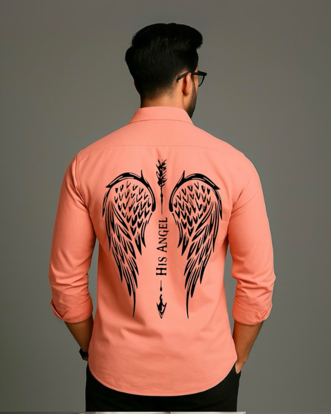 MEN'S ANGEL EYE  FULL SLEEVE  PEACH SHIRT