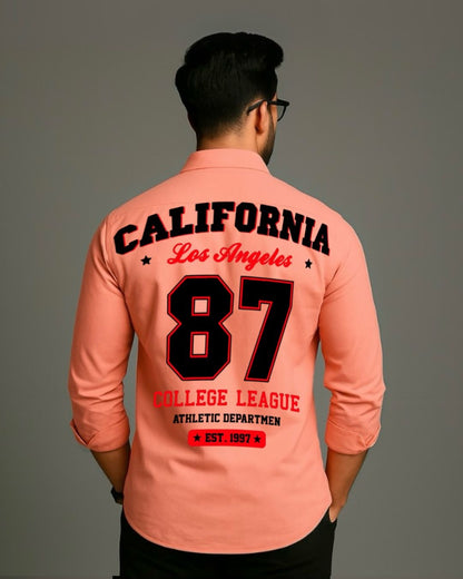 MEN'S COLLEGE LEAGUE  FULL SLEEVE  PEACH SHIRT