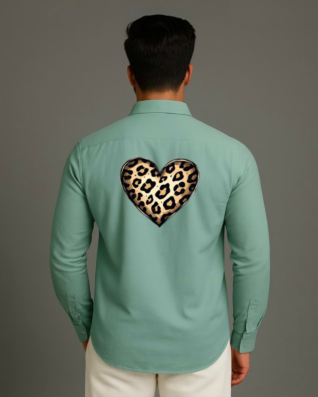 MEN'S LEO HEART FULL SLEEVE  GREEN SHIRT