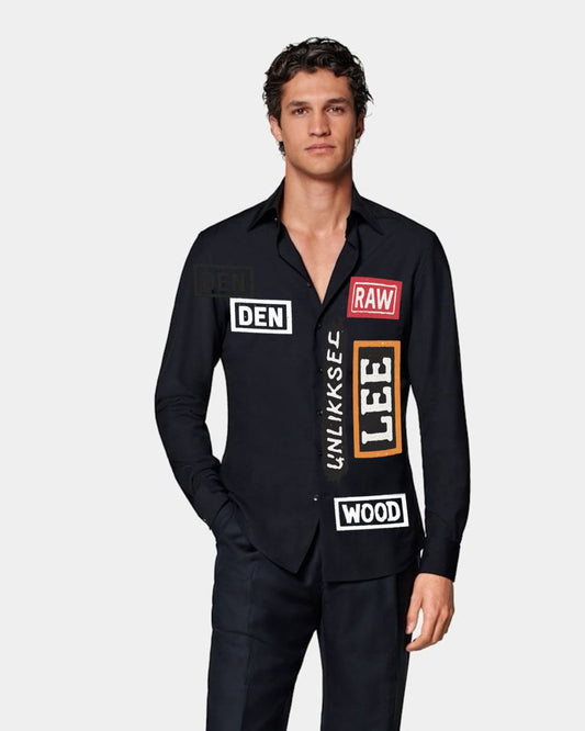 MEN'S RAW WOOD FULL SLEEVE  BLACK SHIRT