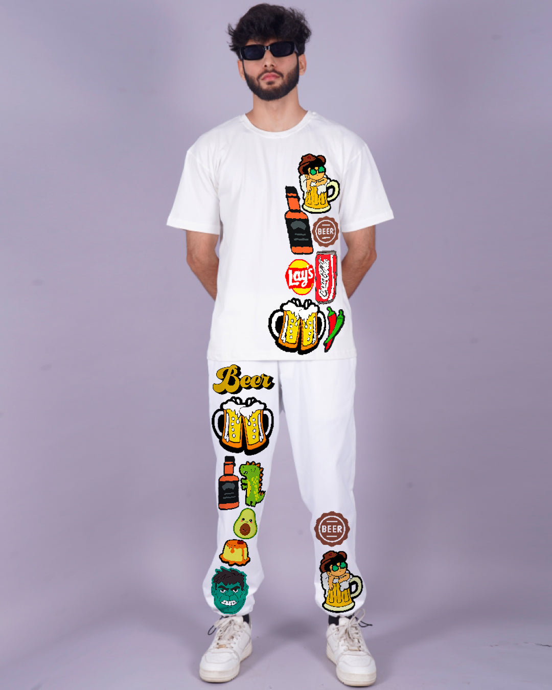 Men's Two Piece Beerfood Oversized Co-ord Set in White