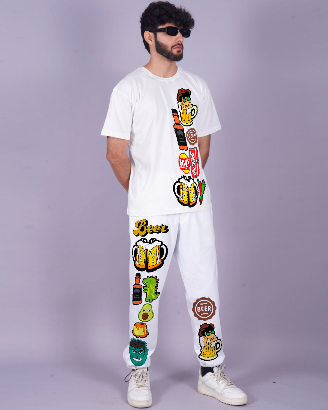 Men's Two Piece Beerfood Oversized Co-ord Set in White