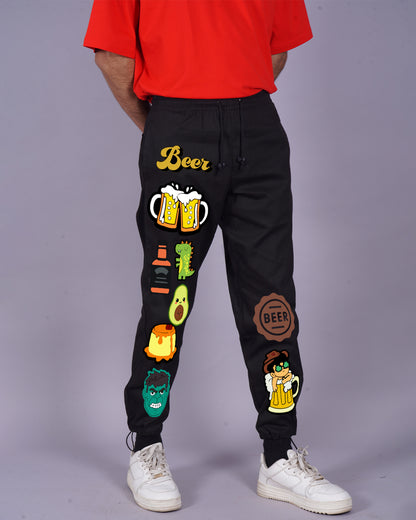 Men Black Adjustable Cargo Pants for Foodies