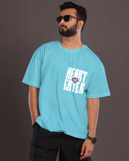 Style with Confidence: Men's Blue Oversized Tee - Heart Eater Edition