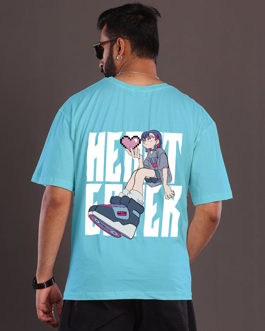 Style with Confidence: Men's Blue Oversized Tee - Heart Eater Edition